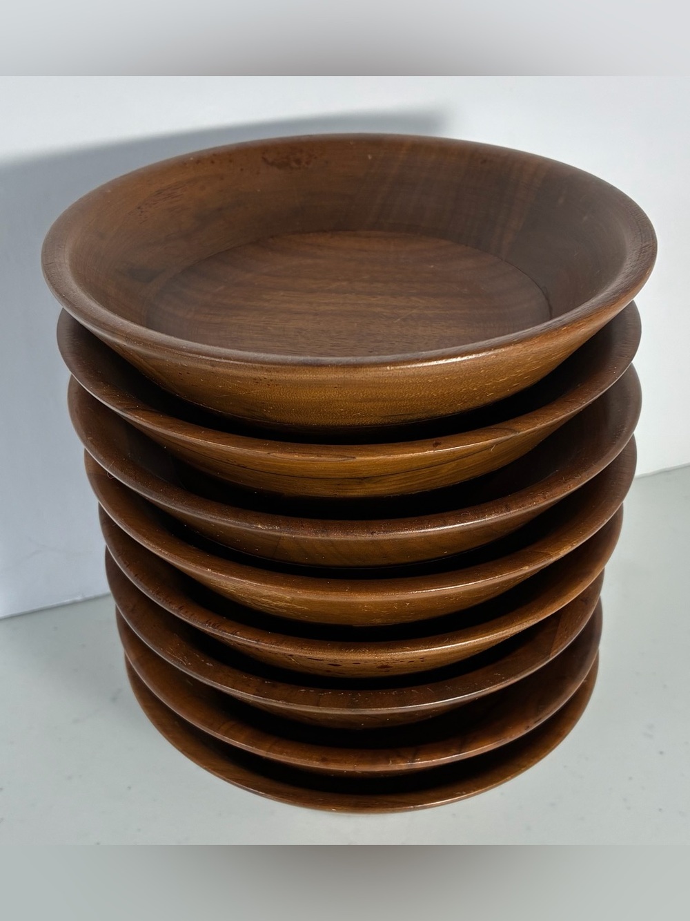 MCM Solid Black Walnut Kustom Kraft Wood Set of 8 Salad Bowls 6 1/2” Wooden USA